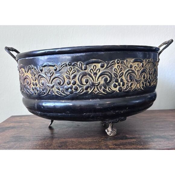 Vintage  French Footed  metal planter or decorative bowl - Picture 1 of 7